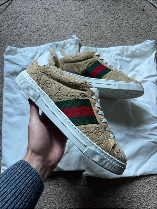 Gucci Other - Gucci Tan GG Supreme Sneakers with Green-Red Web Stripe